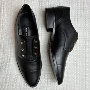 Nine West Wearable Oxfords 8.5 Black Leather Gold Stud Academia Edwardian Whimsi